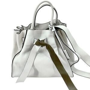 Coccinelle Clotilde Pebbled Leather Shoulder Crossbody Bag White Green